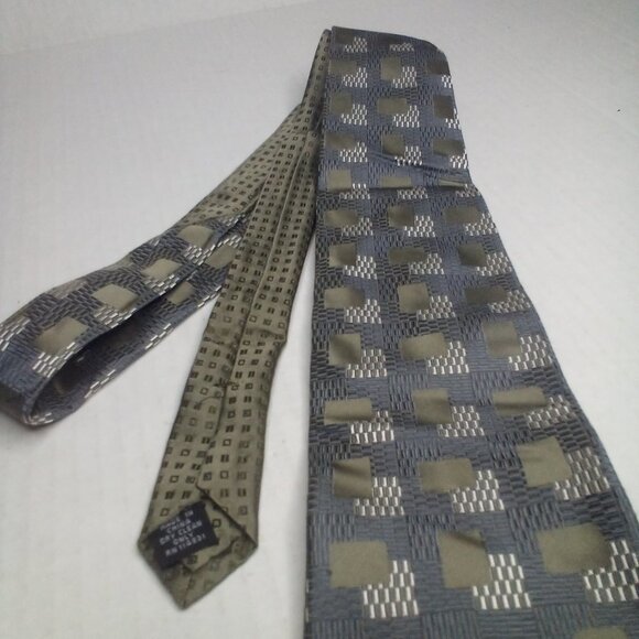 Pronto Uomo Tie Necktie Men Silk Geometric Pattern Green Silver - Picture 3 of 8